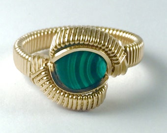 Classic Petite Gold Malachite Ring All 14 Karat Yellow Gold Filled Wire