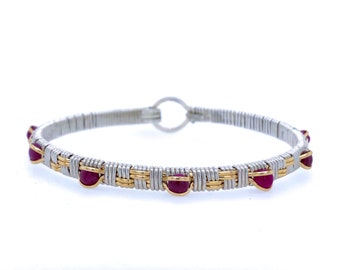 Basket Weave Garnet Gemstone Bangle Design Silver and gold wire wrap jewelry by Ryan Eure Designs