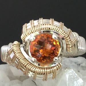 Pulse Pattern Citrine Wire Wrapped Ring Argentium Silver Hand Made Wire Wrapped Jewelry