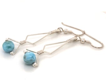 Larimar New World Drop and Dangle Wire Wrapped Earrings