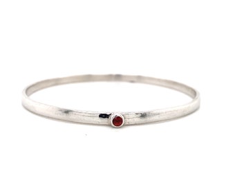Sterling Silver Garnet Gemstone Slip-On Bangle