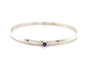 Sterling Silver Amethyst Gemstone Slip-On Bangle