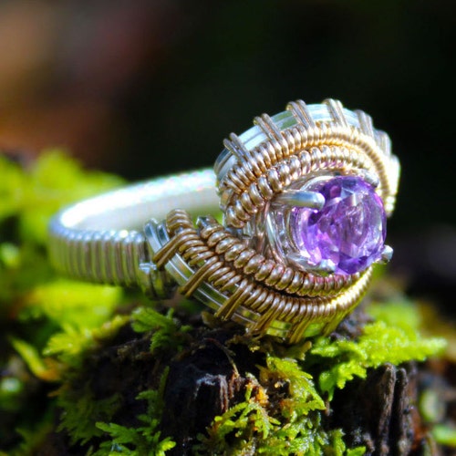 Andromeda Light Blue Zircon Wire Wrapped Ring Argentium
