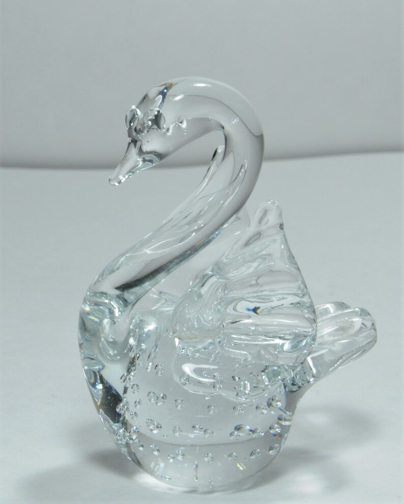 Clear glass swan swan paperweight swan figurine controlled Etsy