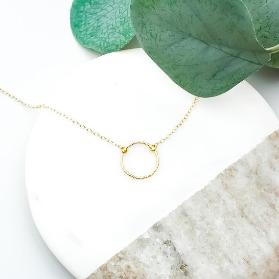 Gold Textured Ring Necklace - Open Circle Necklace, Dainty Circle Necklace, Gold Circle Necklace, Eternity Necklace