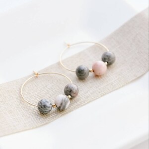 Gold and Pink Jasper Marbled Midi Hoops