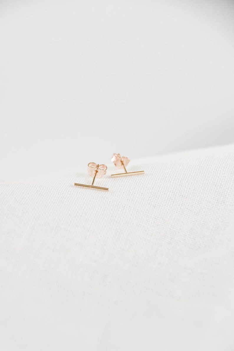 Gold Fill Bar Stud Earrings Gold Bar Studs, Dainty Gold earrings image 4