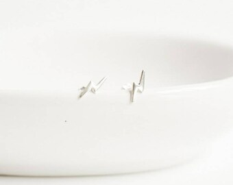 Silver Lightening Stud Earrings - Lightening Bolt Earrings, Storm Earrings, Lightening Jewellery