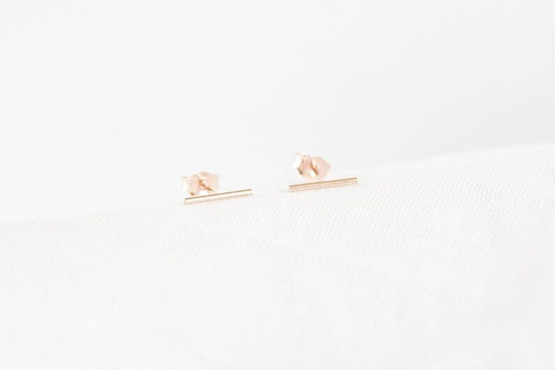 Gold Fill Bar Stud Earrings Gold Bar Studs, Dainty Gold earrings image 2