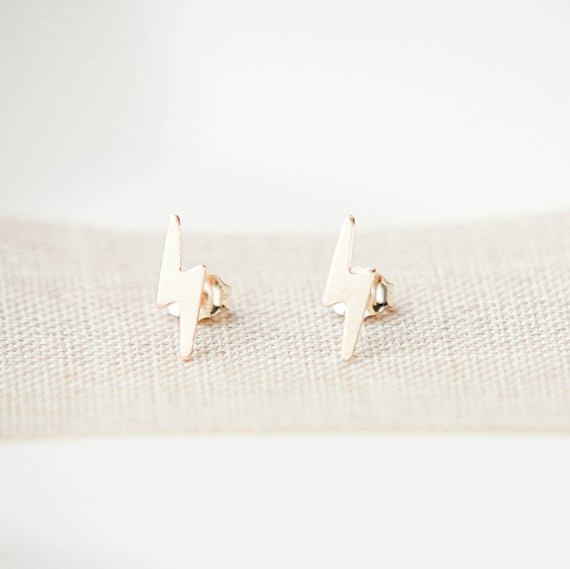 Gold Fill Lightening Stud Earrings - Lightening Bolt Earrings, Storm Earrings, Lightening Jewellery