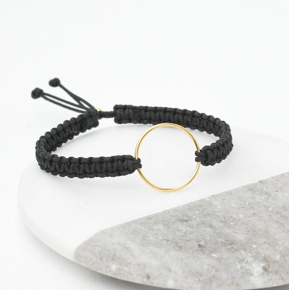 Black Macrame Gold Ring Bracelet