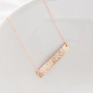 Hammered Gold Bar Necklace, Gold Minimal Necklace