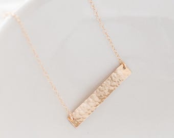 Hammered Gold Bar Necklace | Minimalist Gold Filled Necklace | Everyday layering jewellery Gift for her | Horizontal bar necklace