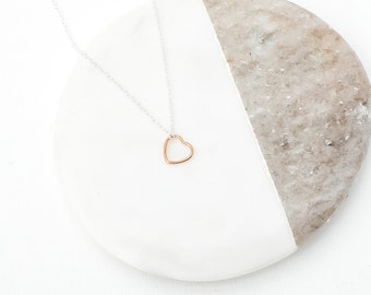 Rose Gold Offene Herz Halskette auf Sterling Silber Kette - Rose Gold Herz Anhänger Halskette, Rose Gold Dainty Halskette,
