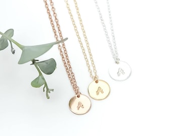 Mini Disc Initial Necklace  - Personalised Disc Initial Necklace, Silver Initial Necklace, Gold Initial Necklace, Initial Pendant Necklace