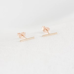 Gold Fill Bar Stud Earrings Gold Bar Studs, Dainty Gold earrings image 3