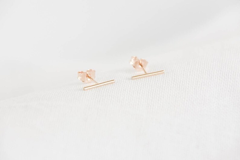 Gold Fill Bar Stud Earrings Gold Bar Studs, Dainty Gold earrings image 3