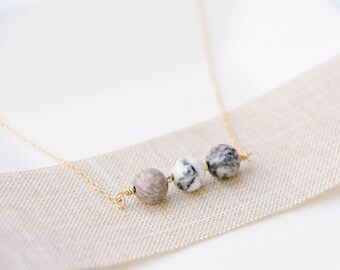 Gold Filled Pink and Grey Jasper Necklace - Gold Filled Necklace Dainty, Gold Filled Necklace Layer, Gold Fill Necklace UK