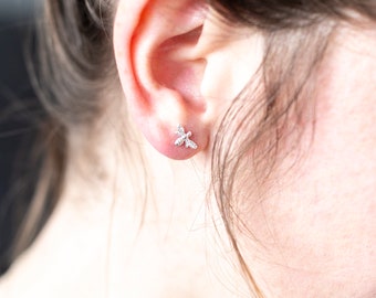Sterling Silver Bee stud earrings, Minimalist Sterling silver studs