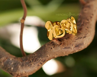 Heart ring "Courage" multi-hearts grand model, creation HIROKO MIURA design, marriage, alliance, unique, original, yellow gold, guarantee