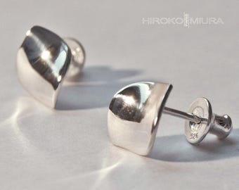 Silver designer earrings, studs, chic women's ear studs, minimalist jewelry, plant inspiration, HirokoMiuraDesign