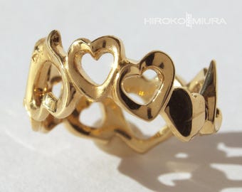 18-karat gold heart ring, modern women's wedding band, declaration of love, handmade in Paris