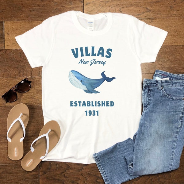 Villas, NJ Whale Tee Shirt - Men's or Women's Classic MCM Est. 1931 Unisex Soft T-Shirt - Cape May, New Jersey Gift T Blue Watercolor Whale