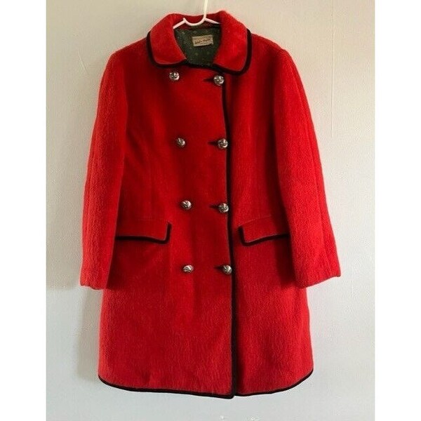 Vintage Red Wool Peacoat - Women's Small / 42, 1940s or 1950s, Lord & Taylor Sports and Country 5th Ave, Made in Austria, MCM Classic Retro