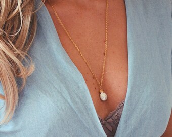 Genuine Pearl on a Long Gold Fill Necklace,  An Everyday Simple and Dainty Necklace with a Genuine Keshi Pearl Drop