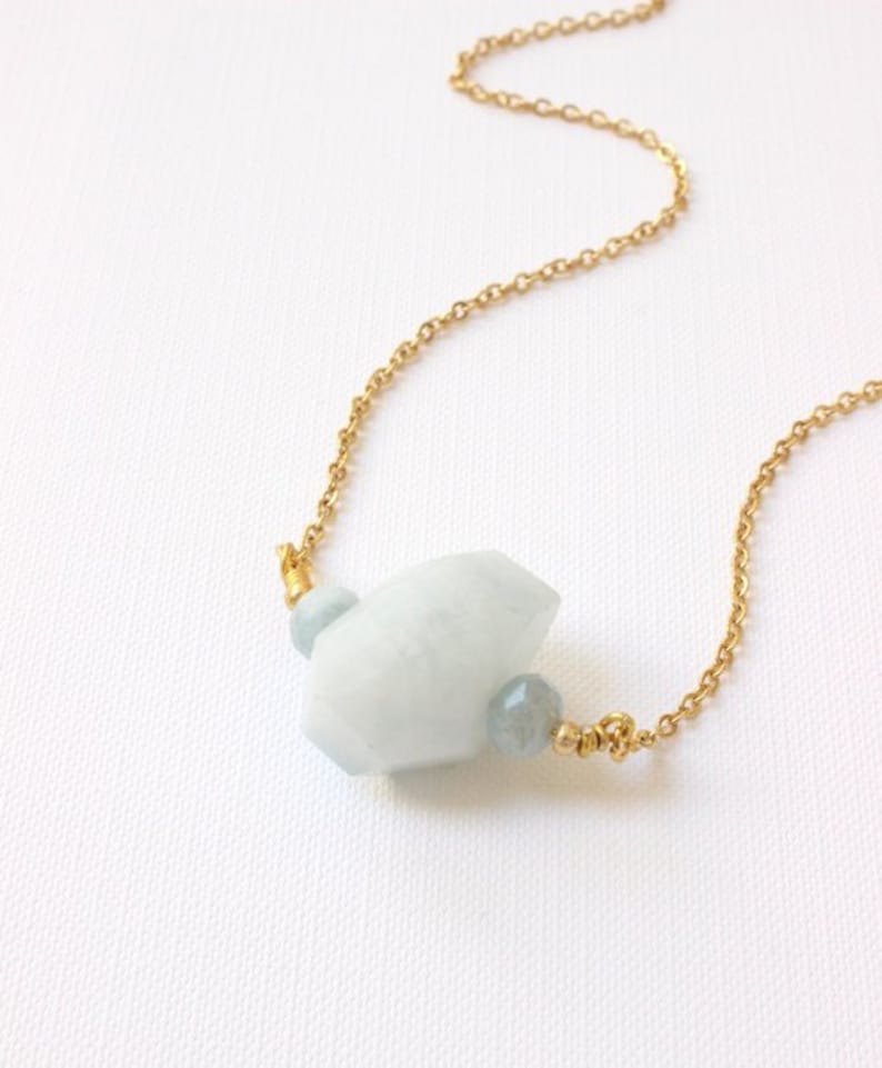 Large Aquamarine Pendant on Dainty Gold filled Chain Layering Necklace