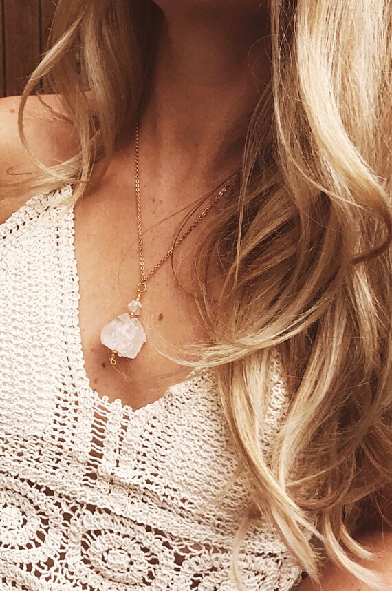 Chunky Quartz Crystal On Gold Fill Long Necklace Dainty - Gold Large Quartz Pendant Chunky Quartz Crystal On Gold Fill Long Necklace Dainty - Gold Large Quartz Pendant