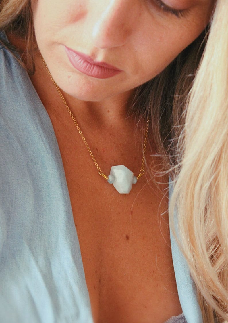 Large Aquamarine Pendant on Dainty Gold filled Chain Layering Necklace