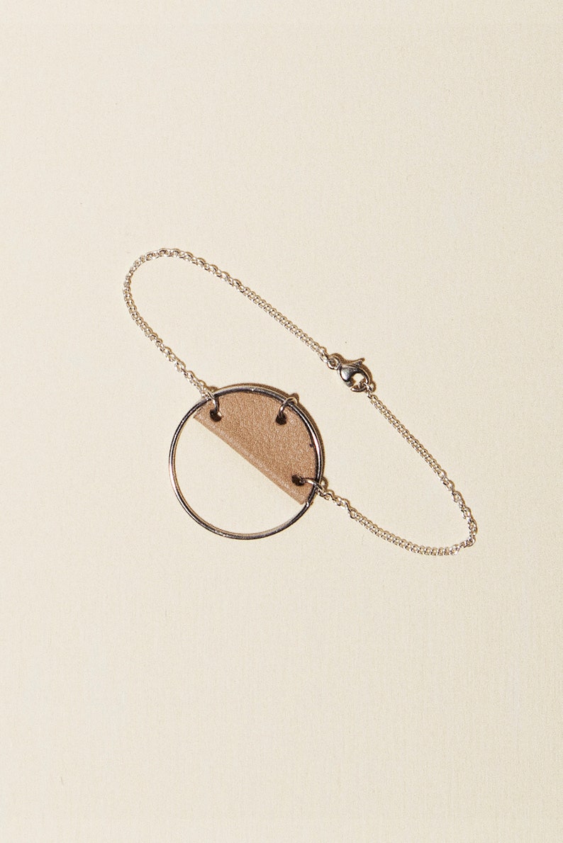 Bracelet with 925 silver ring and real leather
