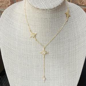STARBURST Gold Star Y Necklace * Gold North Star Necklace * Gold Star Pendant * Gold CZ North Star Charm * Gold Layering Necklace