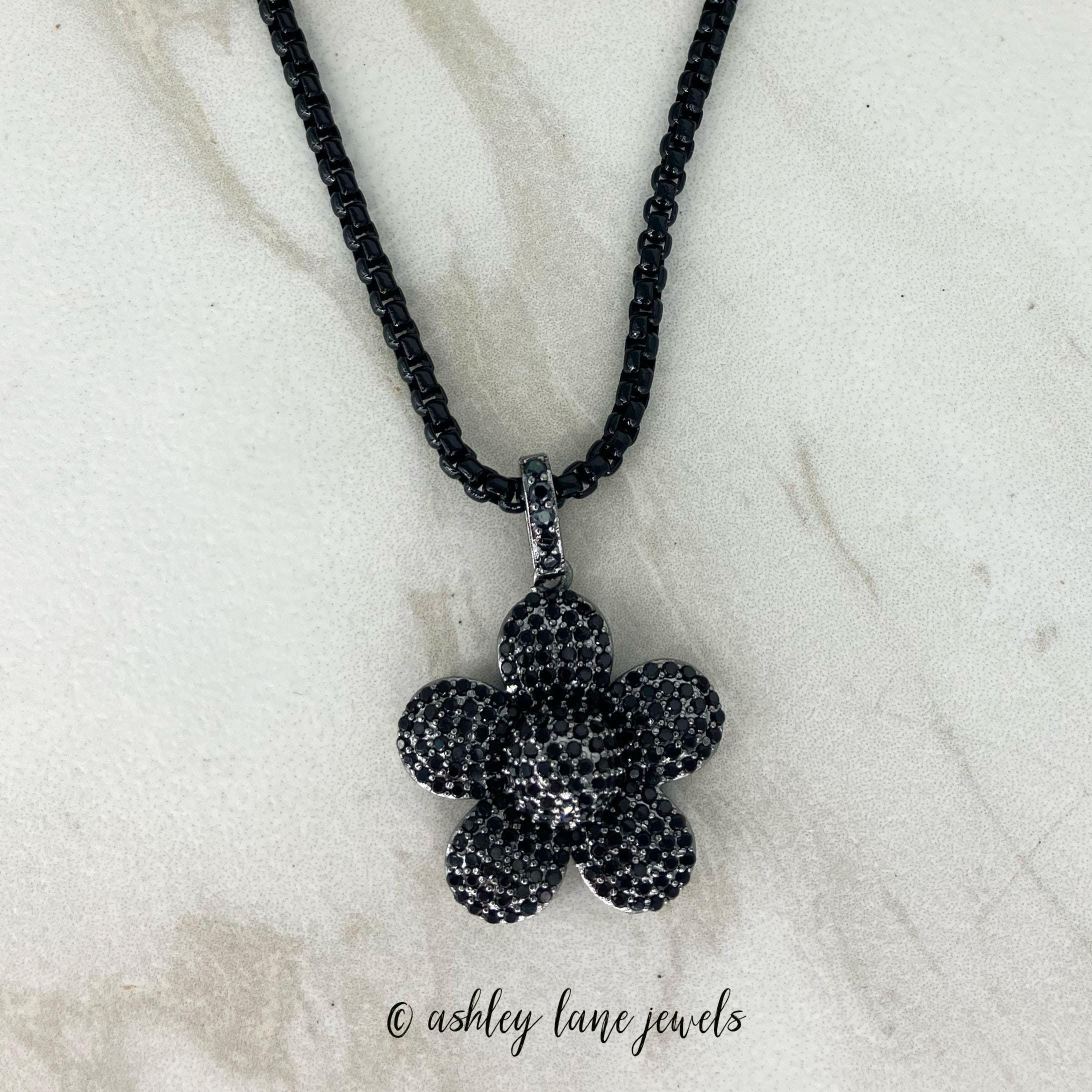 BLACK DAHLIA Flower Necklace * All Black CZ Pendant Choker - Etsy