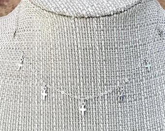 MADI All Sterling Silver Cross Choker * Simple Dainty Tiny Cross Charm Necklace