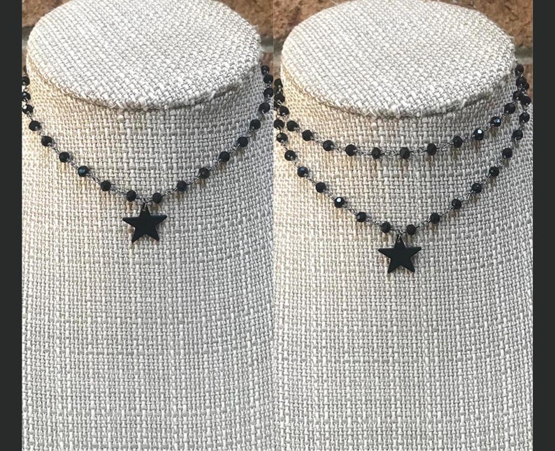 MIDNIGHT STAR Gunmetal Black Star CHOKER Single or Double Choker Black Star Necklace All Black Necklace Double Layer Black Necklace image 10