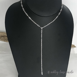 Sterling Silver PAPERCLIP LARIAT Necklace  Sterling Silver Y Necklace  Sterling Silver Layering Necklace  Sterling Necklace to Layer