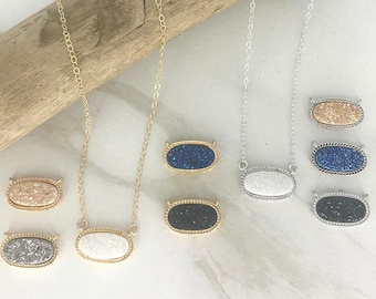 DRUZY Silver or Gold Oval Pendant Necklace * Simple * Minimal * Bridesmaids * Gift * Layering * Sterling Chain * 14k Gold Filled GF Chain