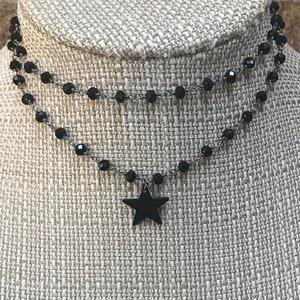 MIDNIGHT STAR Gunmetal Black Star CHOKER Single or Double Choker Black Star Necklace All Black Necklace Double Layer Black Necklace DOUBLE Strand Choker