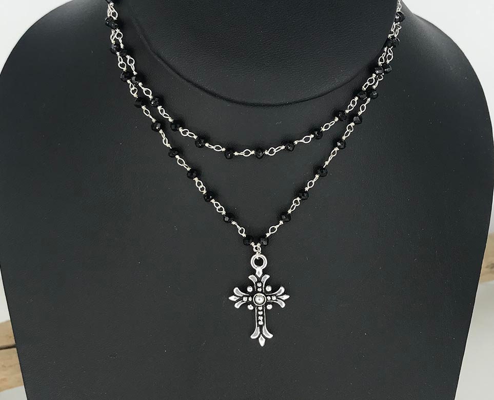 Black & Silver FLEUR CROSS Choker Necklace Single or Double - Etsy
