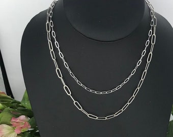 Silver DOUBLE VISION Paperclip Chain Necklace SET * Layer * Stack Necklace * Layering Necklace * Stacking Necklace * Layered Necklace