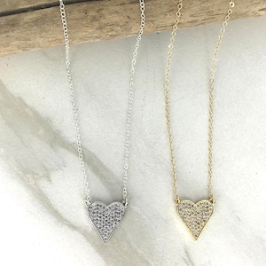 HEART THROB Pave Heart Necklace in Gold or Silver * CZ Heart Charm * Trendy