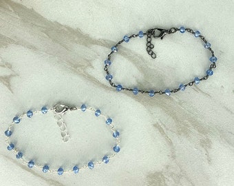 BABY BLUES Blue Beaded Bracelet * Light Blue & Black Bracelet * Light Blue Beaded Bracelet * Blue Crystal Bracelet Blue and Silver Bracelet