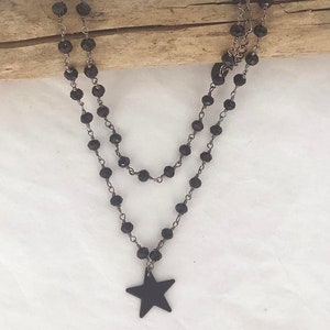 MIDNIGHT STAR Gunmetal Black Star CHOKER Single or Double Choker Black Star Necklace All Black Necklace Double Layer Black Necklace image 4