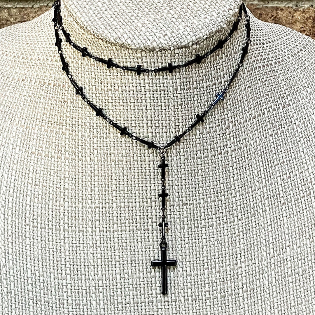 BLACK ENAMEL CROSS Choker Necklace Black Cross Necklace Cross Chain ...