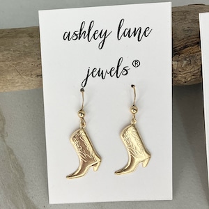 14k Gold Filled Cowboy Boot Earrings Gold   Gold Filled Boot Earrings  Gold Filled Cowgirl Boot Earrings   Cowboy Boot Dangle Earrings