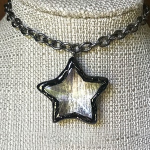 NEW NOVA Huge Gunmetal and Crystal STAR Choker Necklace * Chunky Chain * Glass Star Pendant * Bold * Stunning * Statement