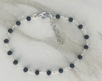 BLACK & SILVER Beaded Bracelet * Simple * Minimal * Black Crystal Beaded Chain * Black and Silver Bracelet * Black Layering Bracelet