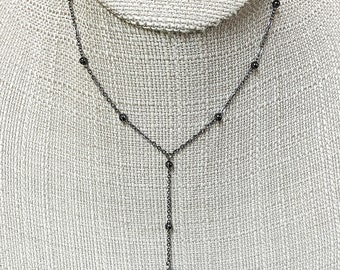 CASSANDRA Gunmetal Black Y Necklace with Glass Teardrop Dangle * Black Teardrop Necklace * All Black Necklace * Black Lariat Necklace *